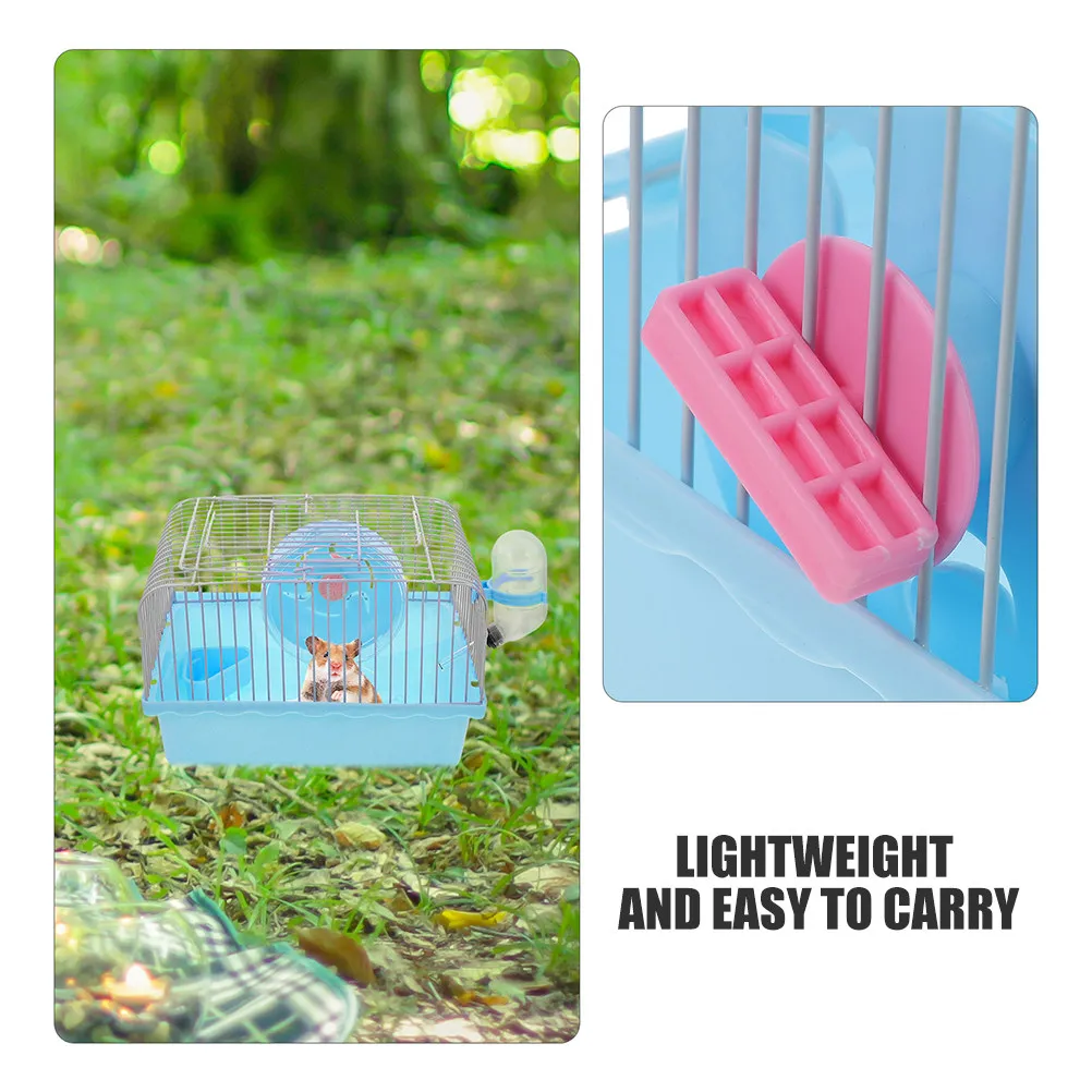 2Pcs Portable Hamster Carrier Cage Compact Travel Small Animal Outdoor Pet Transport Cage with Water Bottle Exercise Wheel