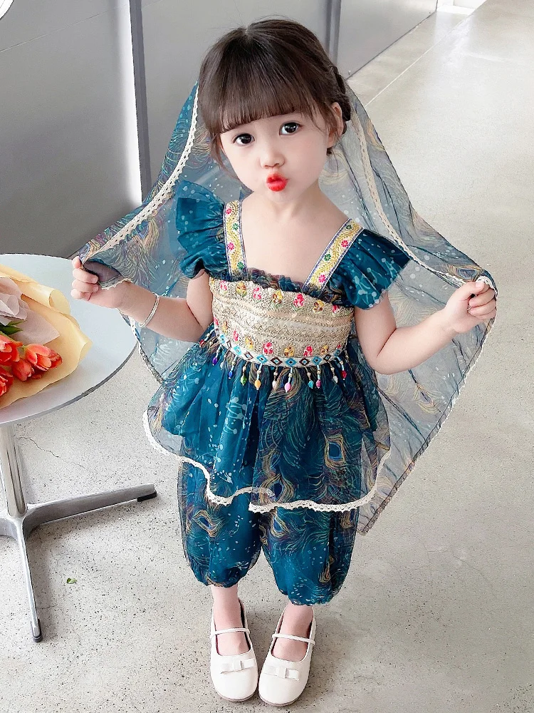 

Новый летний тренд: комплект для выступлений в этническом стиле для девочек, уникальный наряд для детей на День защиты детей