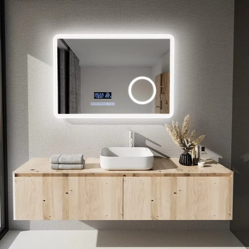 [تخفيضات كبيرة] مرايا الحمام المثبتة على الحائط من Yehlia، مستشعر اللمس والذاكرة المقاومة للكسر، مرآة Led ذكية مع أضواء