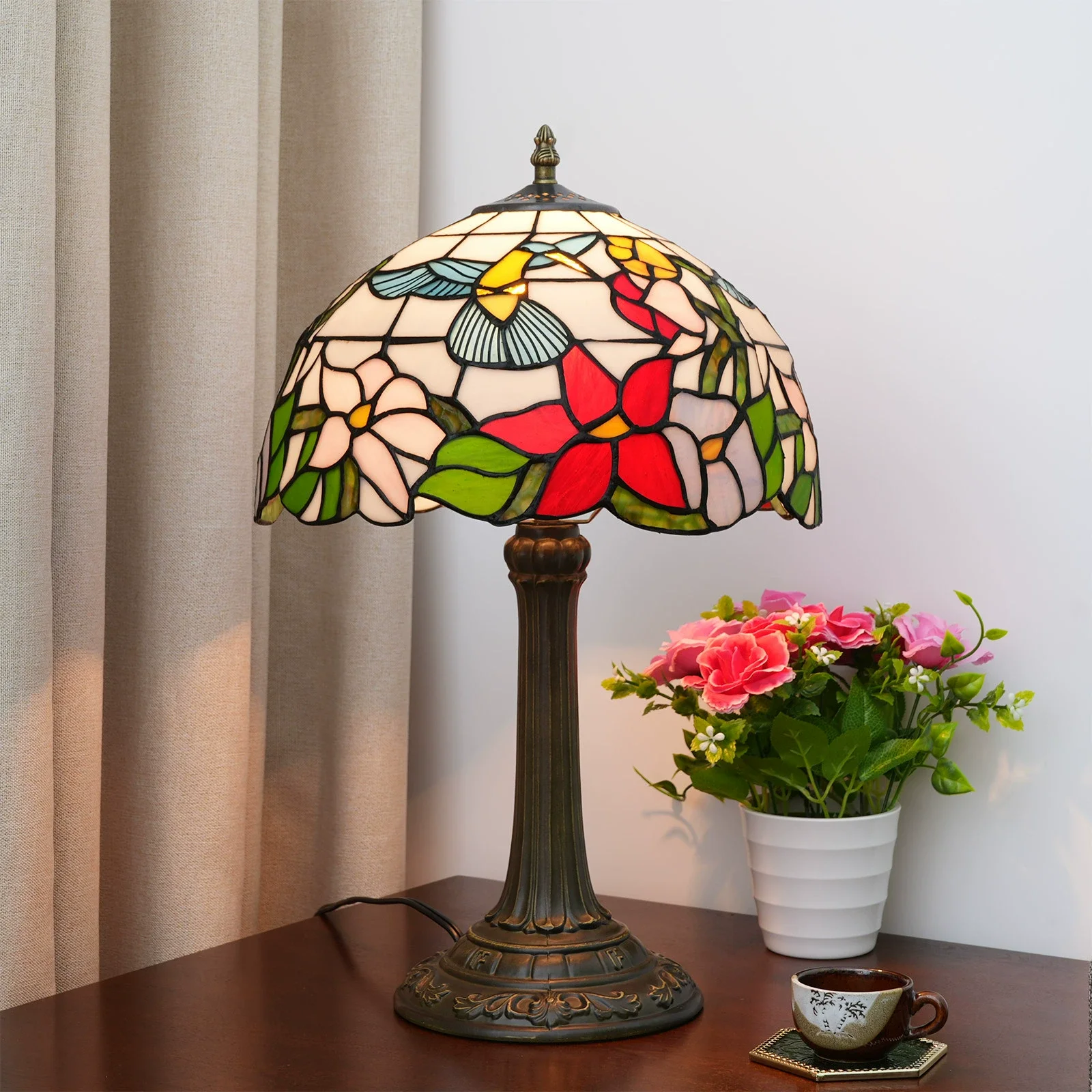 12inch Stained Glass Table Lamp Bedside Tiffany Desk light For Office Dormitory Bar Decorate Accent Decor Gift Nightstand Lamps