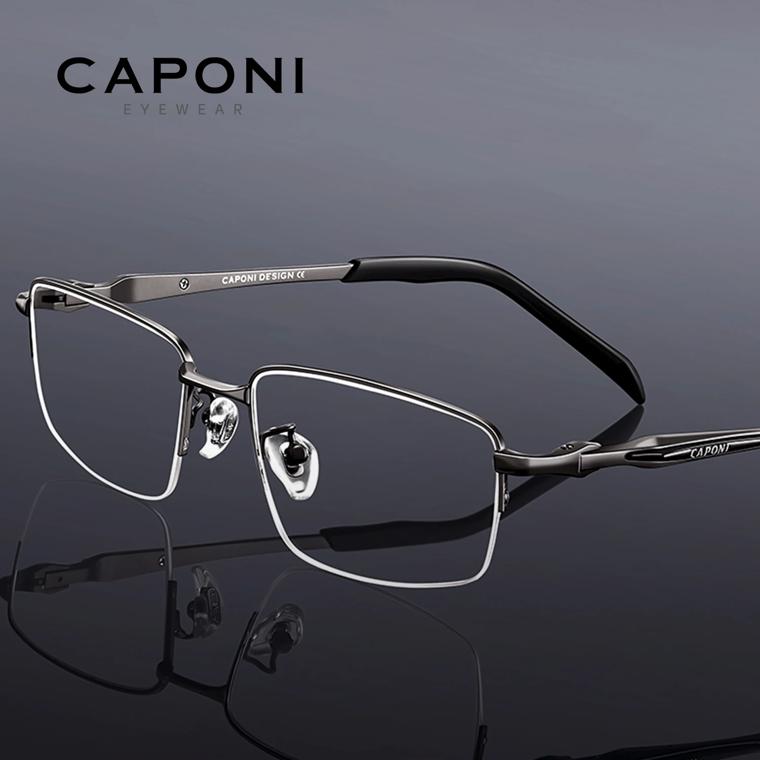 CAPONI New Men Glasses Frame Sport Pure Titanium Light Weight Computer Anti Blue Light Glasses Photochromic Eyes Glasses J24617