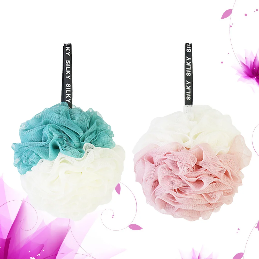 

2pcs Large Shower Ball Bath Ball Double Color Mesh Sponge Pouf For Women 60G White Pink Green Body Wash Clean Care