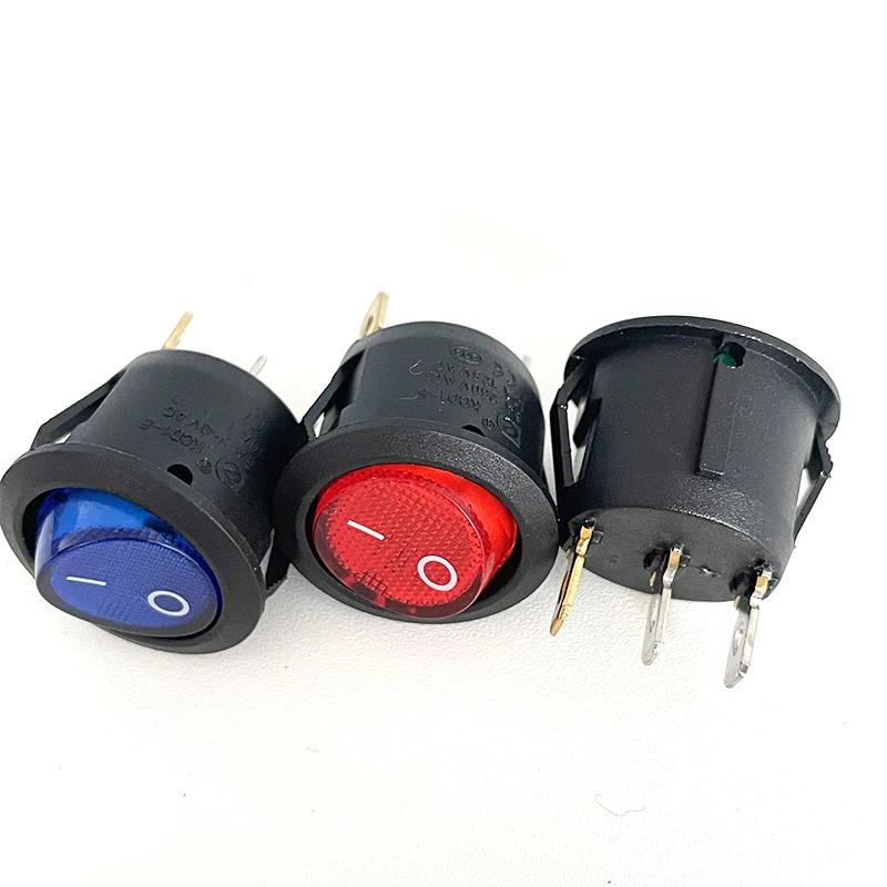 1pc Red Green Blue ON/OFF Round Rocker Toggle Switch 6A/250VAC 10A 125VAC Power Switch cap with Plastic Push Button Switch 3PIN