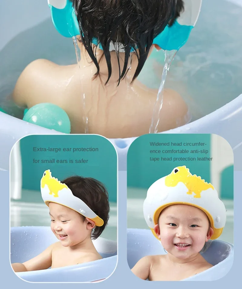 Einstellbare Baby Schwimmen Cap Nette Dinosaurier Bad Dusche Shampoo Kappe Auge Schutz Kappe Baby Pflege Crown Haar Waschen Hut für kinder