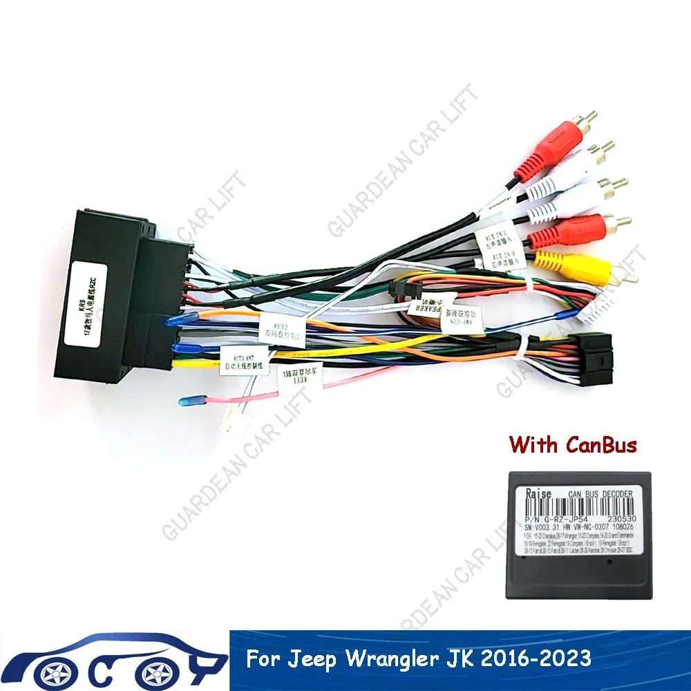 For Jeep Wrangler Cherokee Compass Renegade 2016-2023 Car Radio Stereo Wiring Harness Cable Adapter Android MP5 Player Stereo