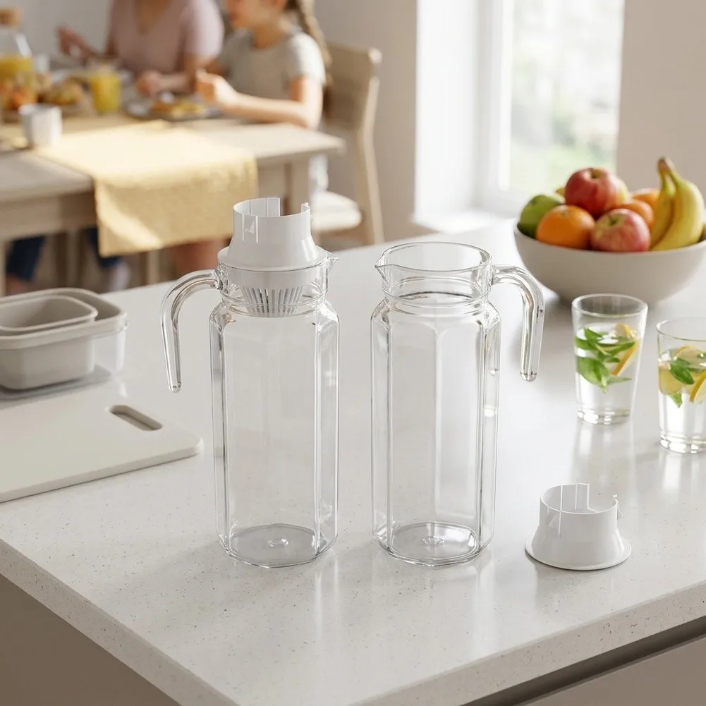 1.1L Water Container Plastic Water Pitcher Transparent Plastic Build Ergonomic Side Handle Angled Spout Design