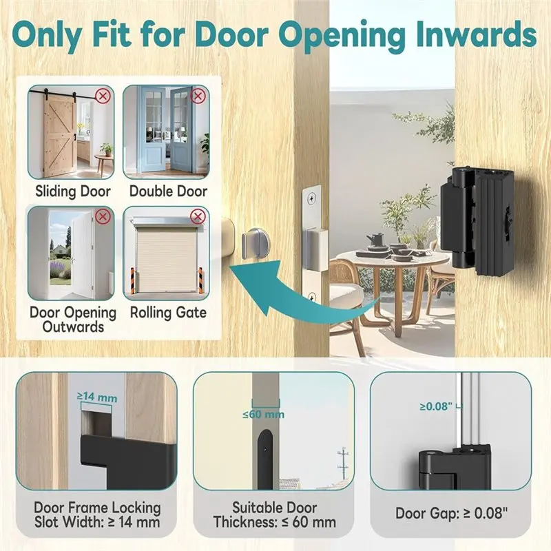 

A008 Откидная защелка без сверления Портативный защитный дверной усиленный замок - обеспечивает открытие дверей, квартирный отель, Tra