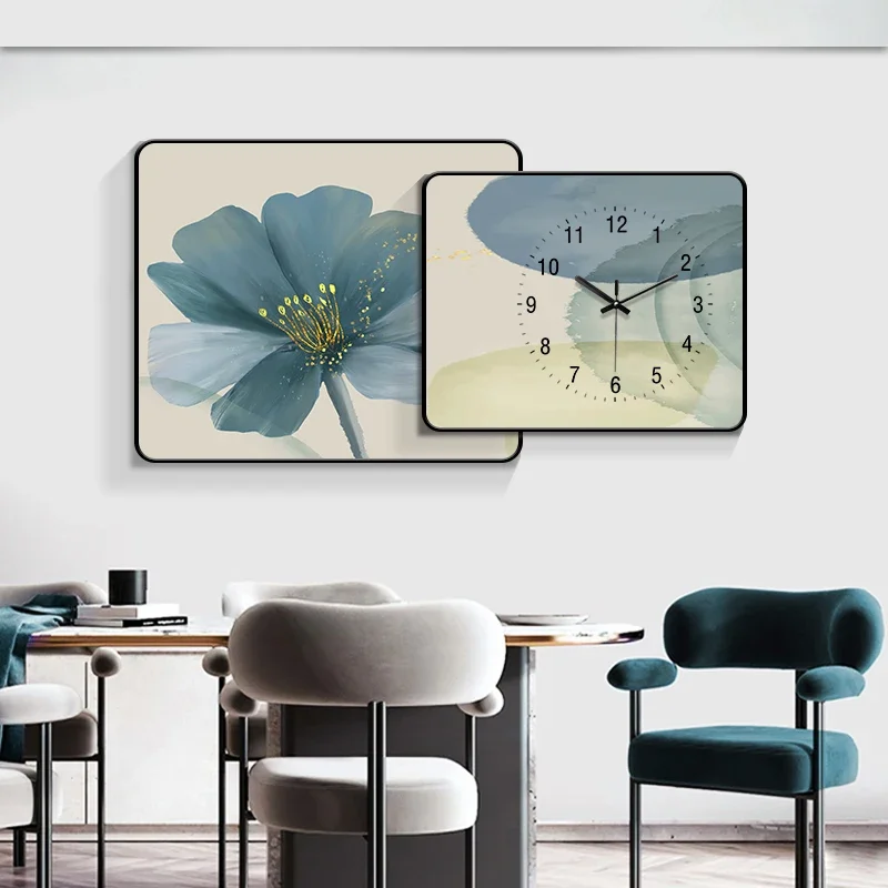 simple personality decoration clock Flower restaurant wall clock living room home fashion double painting table hanging wall