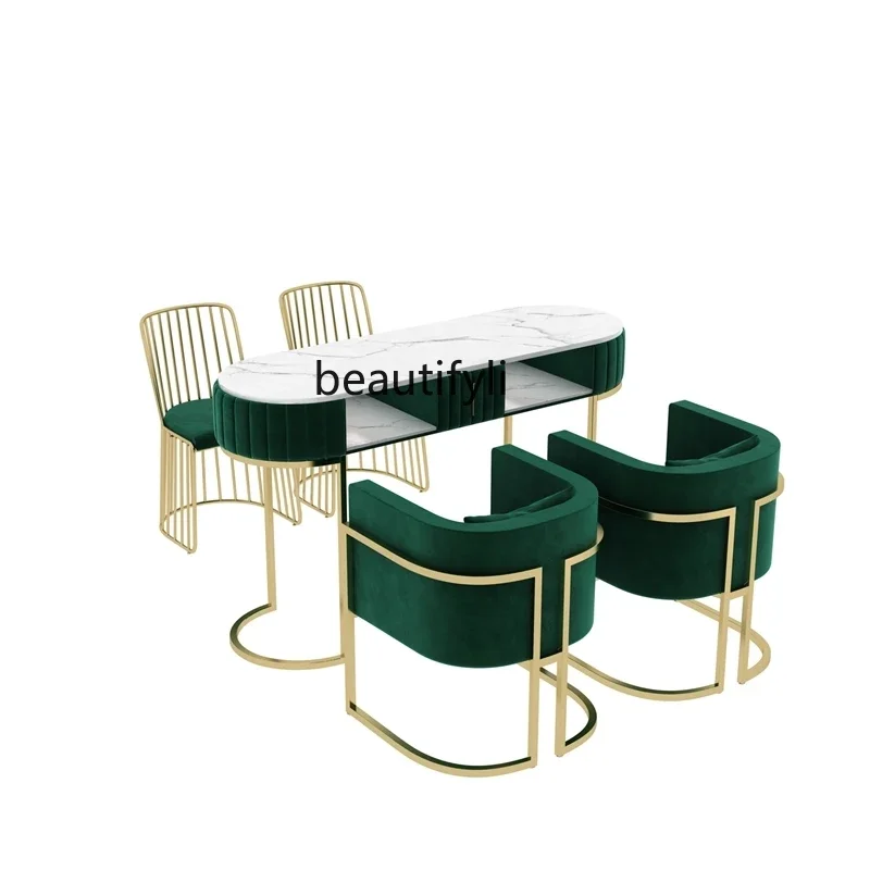 Japanese-Style Marble Nail Table and Chair Set Double-Layer Iron Single Double Table Nail Shop Couch