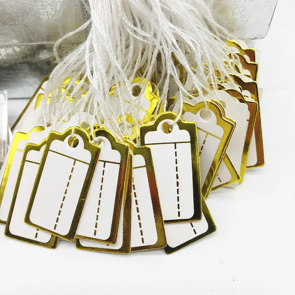 500Pcs/Lot 26*14mm Gold and Silver Paper Label Jewellery Handwritten Price Tag With Cotton Rope