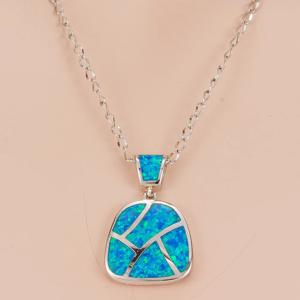 KONGMOON Irregular Shape Ocean Blue Fire Opal Jewelry for Women Pendant for Necklace image 4