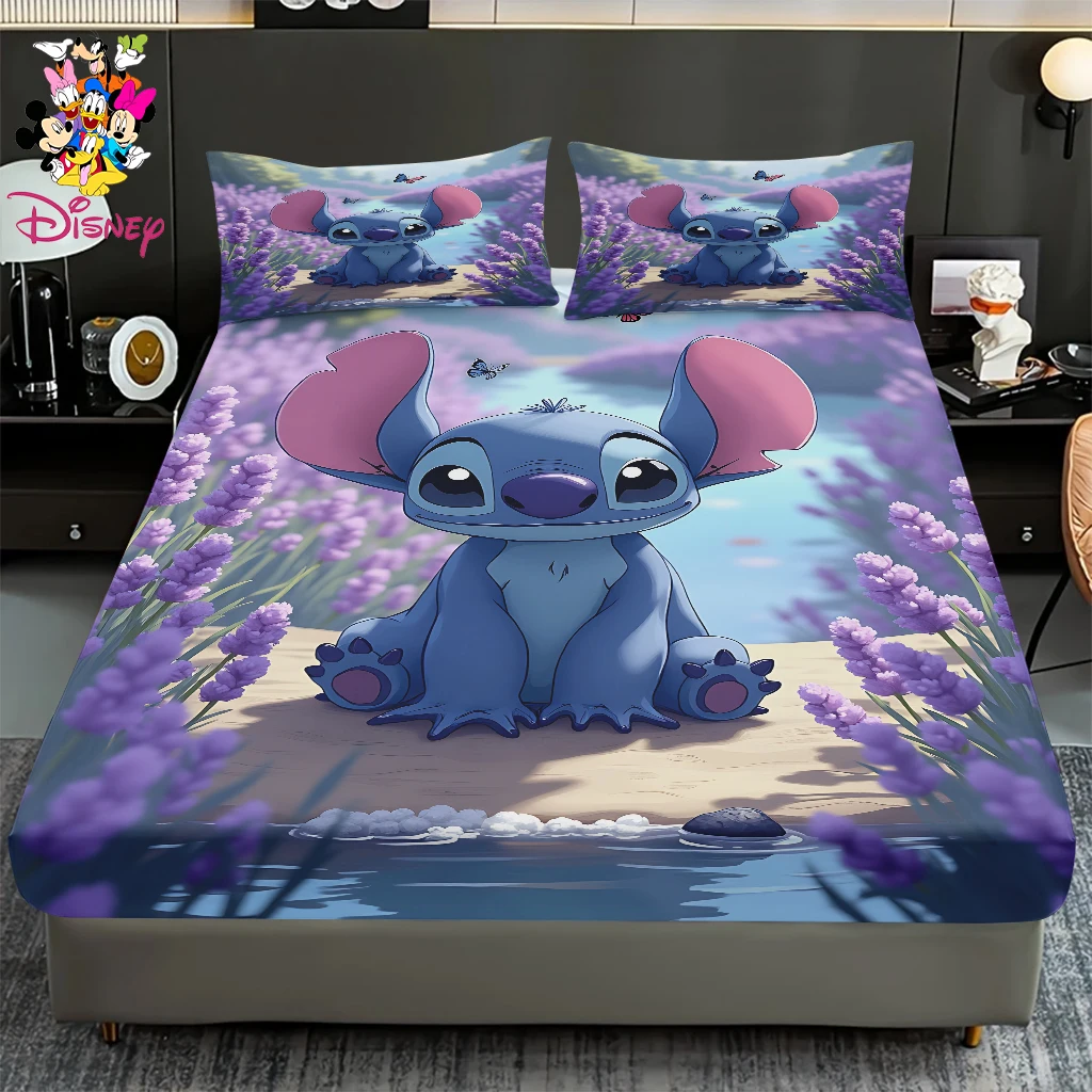 

2/3 шт., комплект простыней Disney Stitch Lavender Field, 100% полиэстер, приятное для кожи и дышащее постельное белье, удобное, милое, мягкое