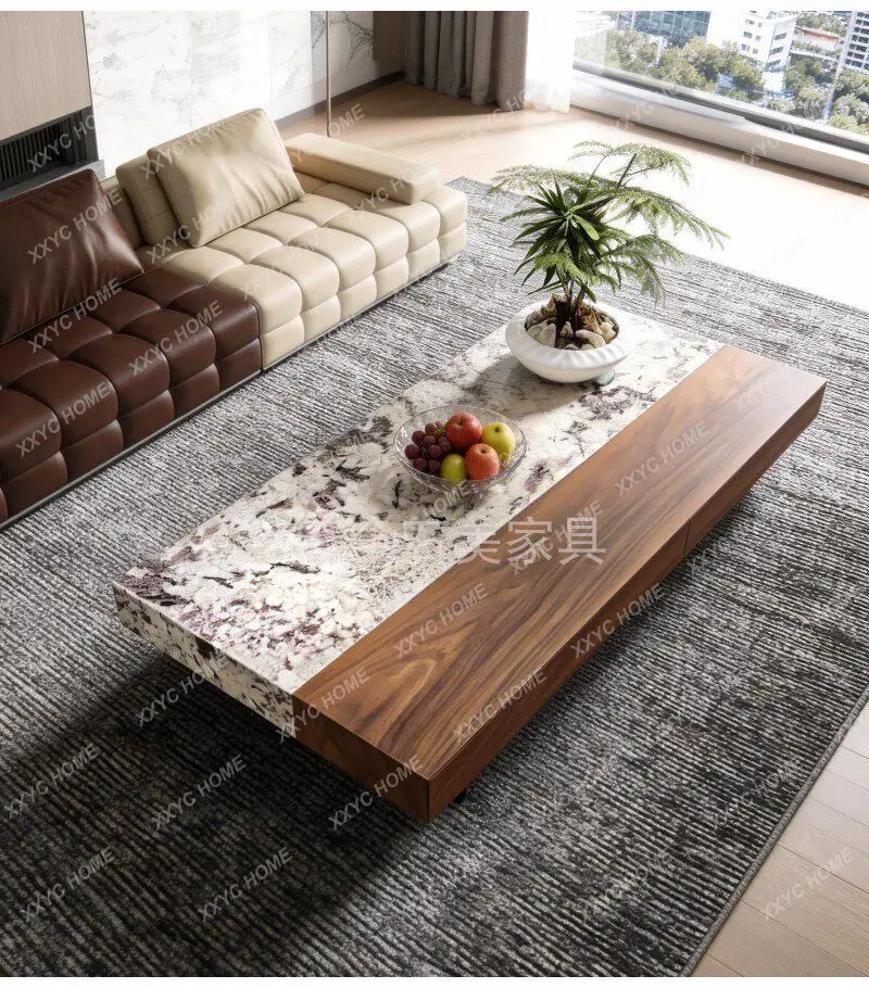 natural marble coffee table rectangular solid wood coffee table walnut luxury stone coffee table living room home