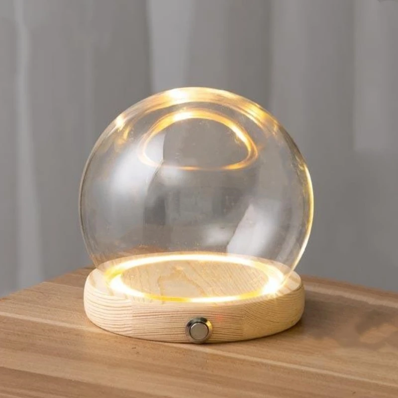 Diameter=18cm 20cm Big Size Side Switch Luminous Log Base Round Glass Dome Home Deocration Transparent Cover DIY Gift Handmade