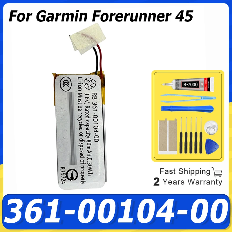 Brand-New 361-00104-00 100mAh Smart Watch Battery For Garmin Forerunner 45 High Capacity Batterie + Tools