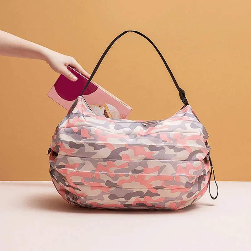 Portable Foldable Camouflage Storage Handbag Large Capacity Reusable Shopping Bag With Handle Outdoor Travel Grocery Tote