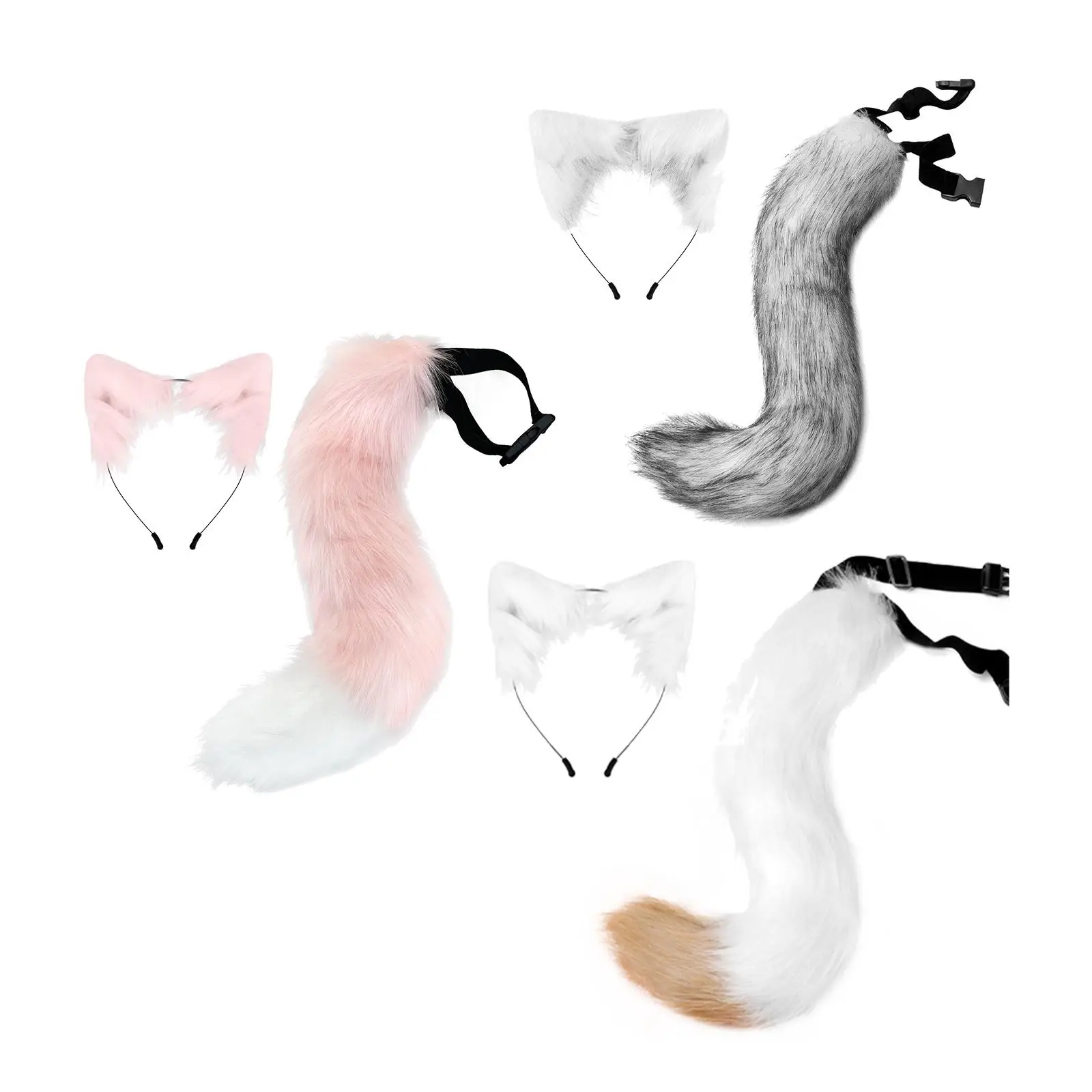 Fox Ears and Tail Set Cosplay Props Animal Ears for Performance Dress up