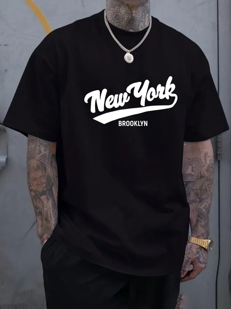 

2025 New York letch-printed T-shirt for everyday casual men, urban street fashion, pure cotton, trendy simple and mature T-shirt