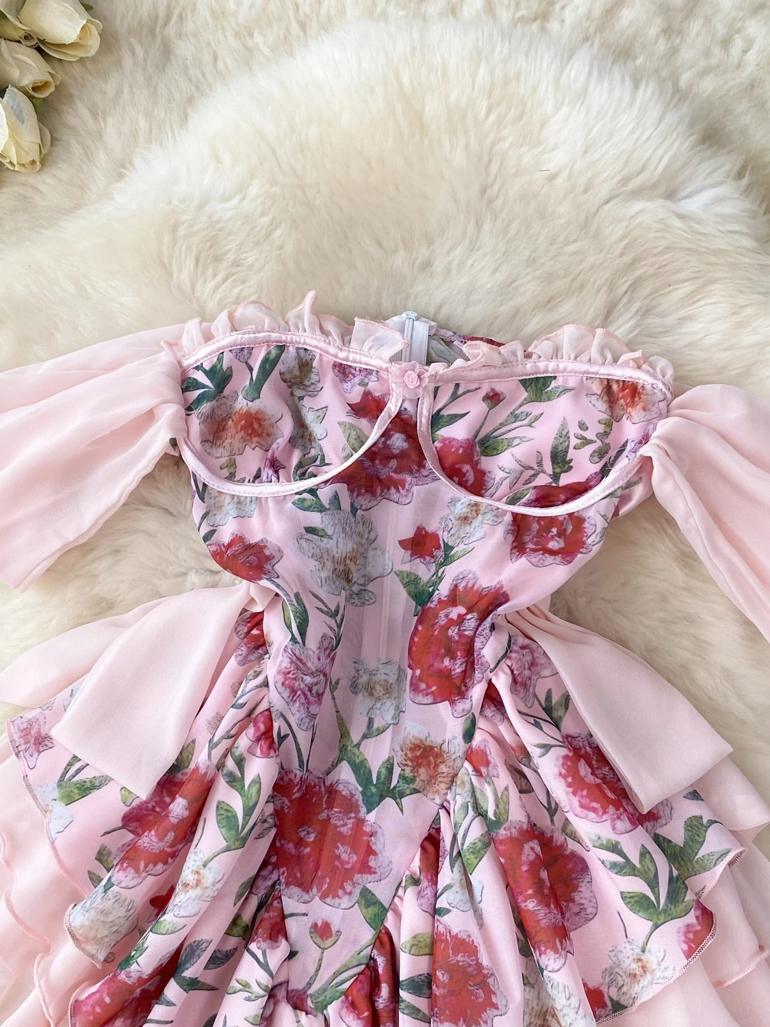 Pure Desire Vestido curto com babados e ombros de fora, design de verão, f, estilo doce, cintura alta, linha A, vestid...