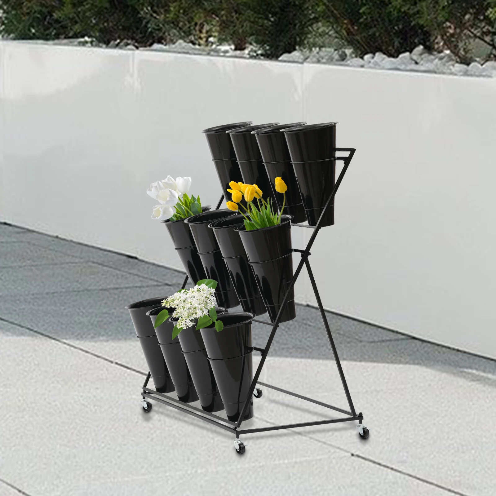 3 Tier Outdoor Indoor Flower Stand Modern Plant Shelf w/ 12* Flower Bucket New