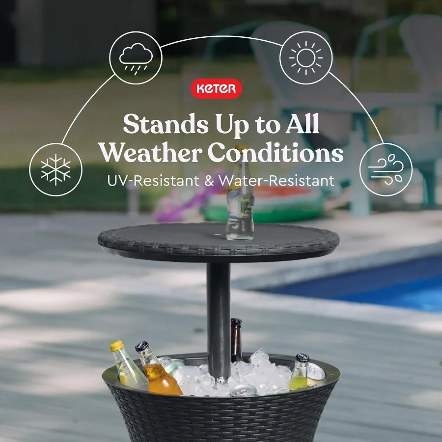 أثاث الفناء الخارجي من Pacific Cool Bar وطاولة جانبية للحوض الساخن مع مبرد بيرة ونبيذ سعة 7.5 جالون باللون الرمادي الداكن