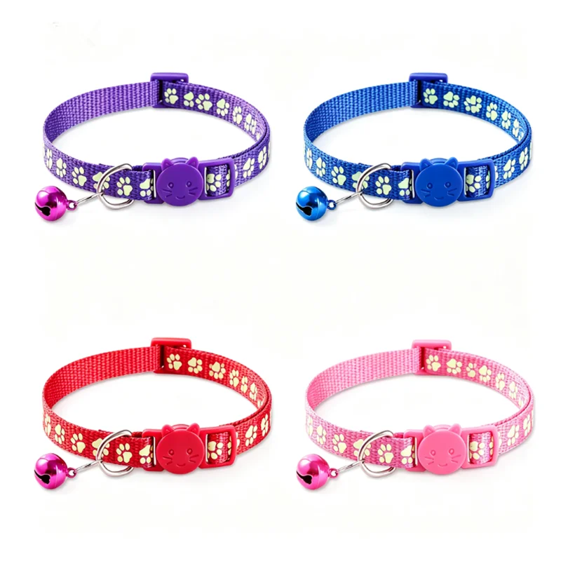 1pcs Luminous pet collar,cute paw print design with bells for anti-loss,adjustable,suitable for cats and dogs, multiple colors