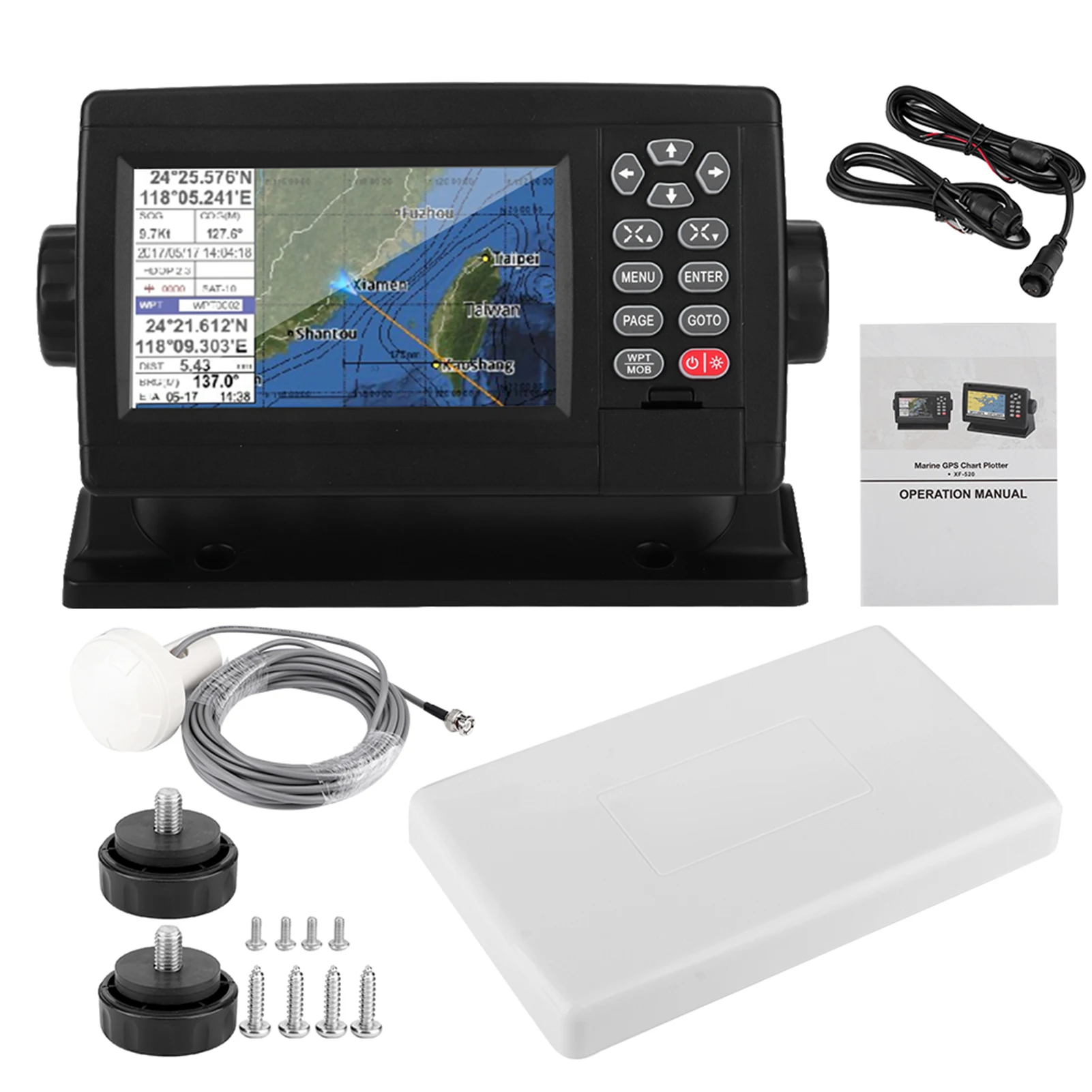 

Xinuo XF-520 5-дюймовый морской спутниковый GPS-навигатор Цветной ЖК-дисплей Двухрежимное позиционирование Лодка Плоттер GPS-навигация