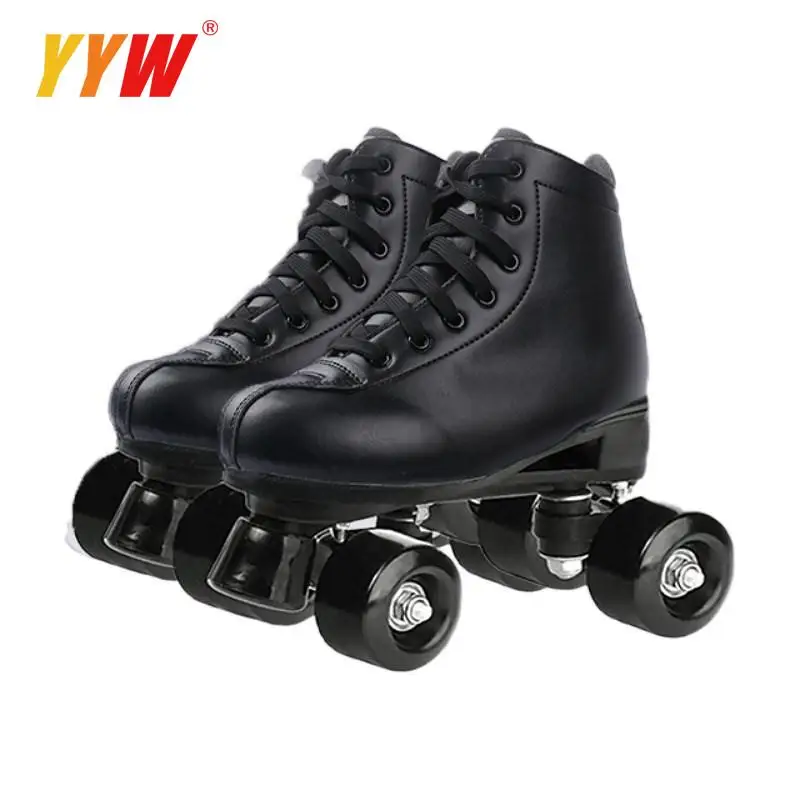 Roller Skates Shoes Quad wheels Skating Outdoor Sliding Sport Sneaker Leather Footwear Gift Adult Unisex Double Row Roller Shoes