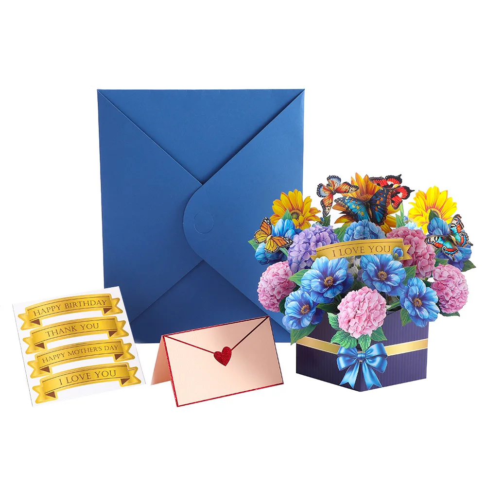 Papier-Pop-up-Muttertagskarte mit Blumenmuster für Mama, 3D-Blumenkarte, Geschenke für Geburtstage, Jubiläen, Valentinstag, mit Umschlag – Detail 5