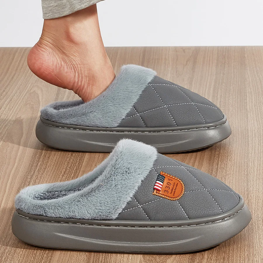 Herren-Winterhausschuhe mit Memory-Schaum, Plüsch, warm, gemütlich, luxuriöse Hausschuhe, Stoff-Freizeitpantoffeln, große Größen, Plateau-Sohle – Detail 11