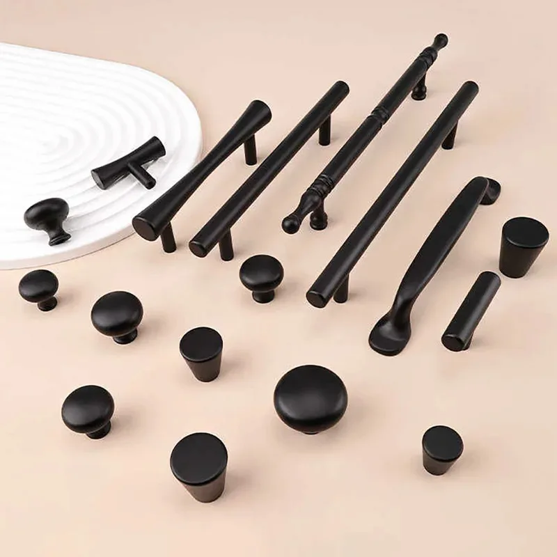 Luxurious Matte Black Brass Cabinet Door Handle Modern Minimalist American Wardrobe Handle