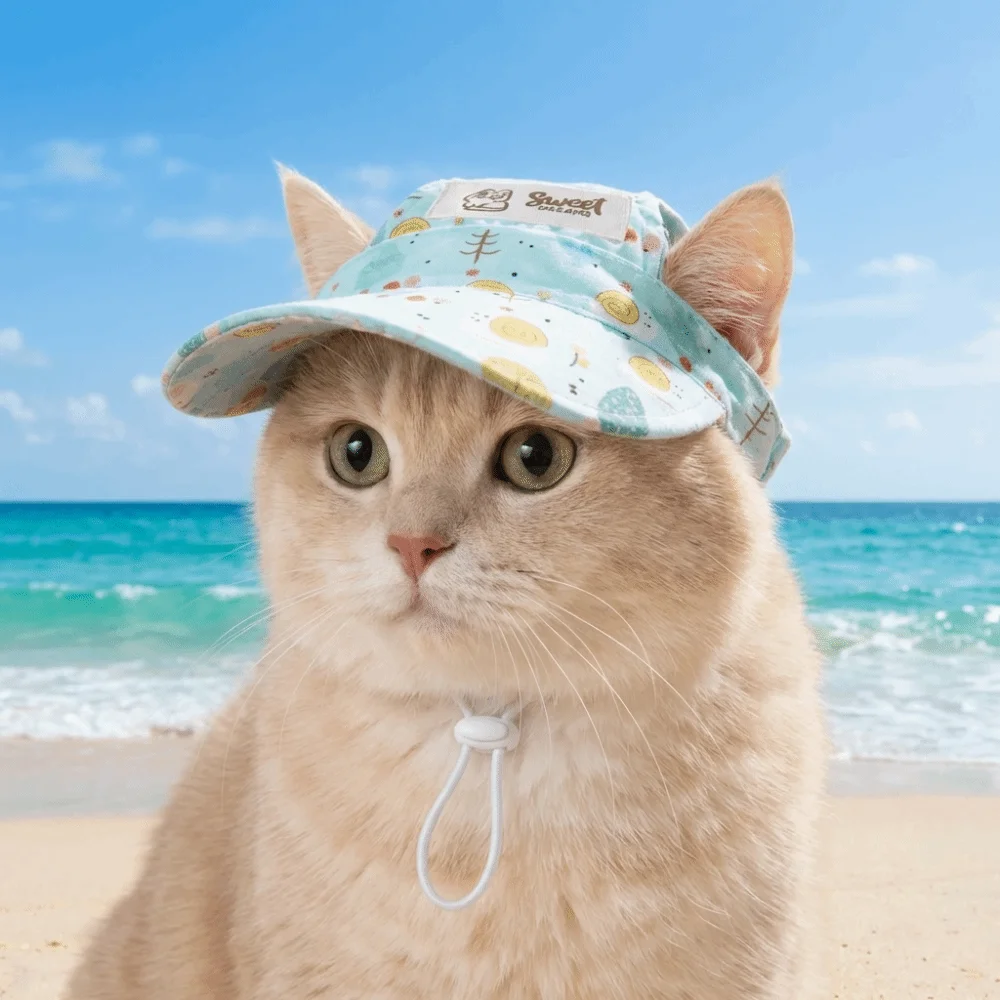 

Cute Floral Print Pet Floral Sun Hat with Ear Holes Lightweight Dog Hat Comfortable Breathable Pet Headwear Photo Shooting