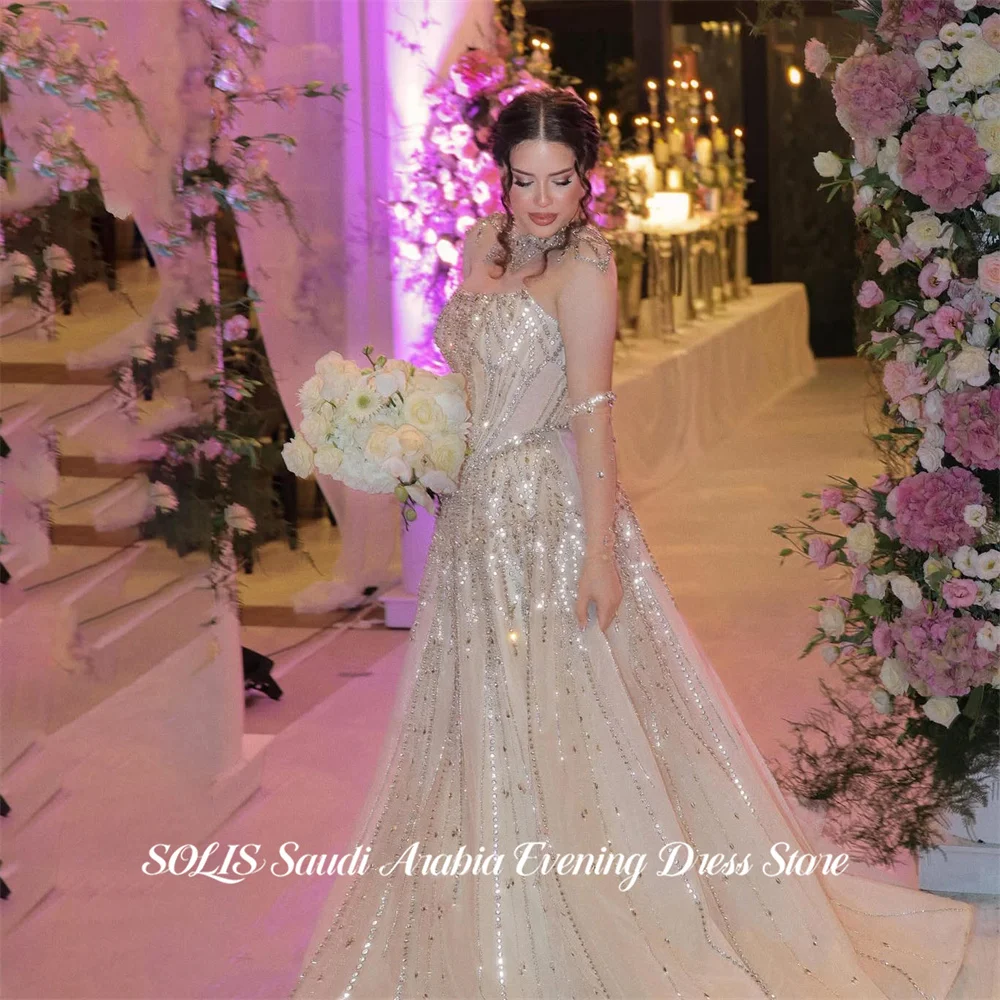 

Вечерние платья SOLIS с блестками и пайетками, без бретелек, А-силуэт, без рукавов, на заказ