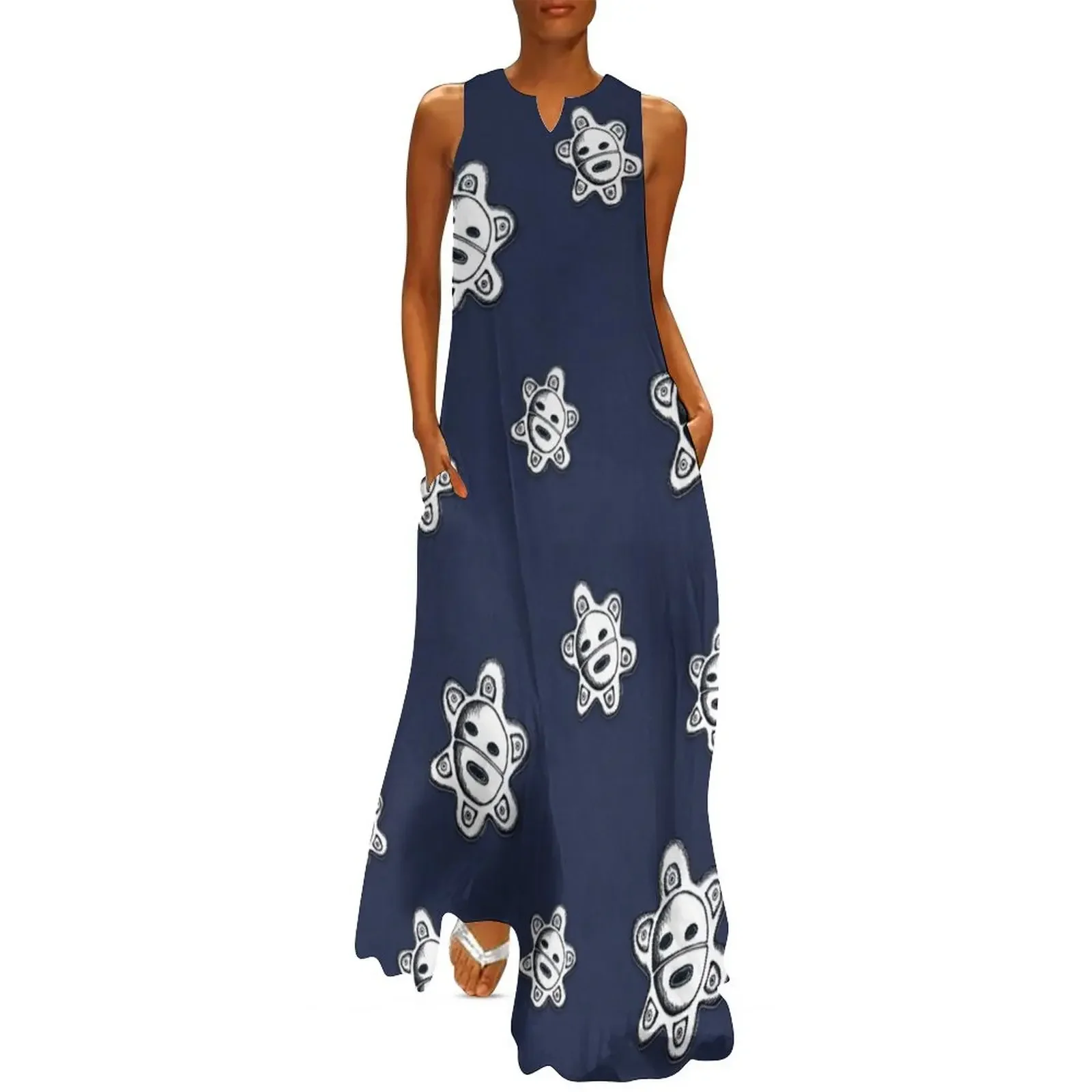 

Taino Sun Pattern Blue Long Dress summer dress korean women Elegant gown summer dresses womens 2025 womans clothing Dress