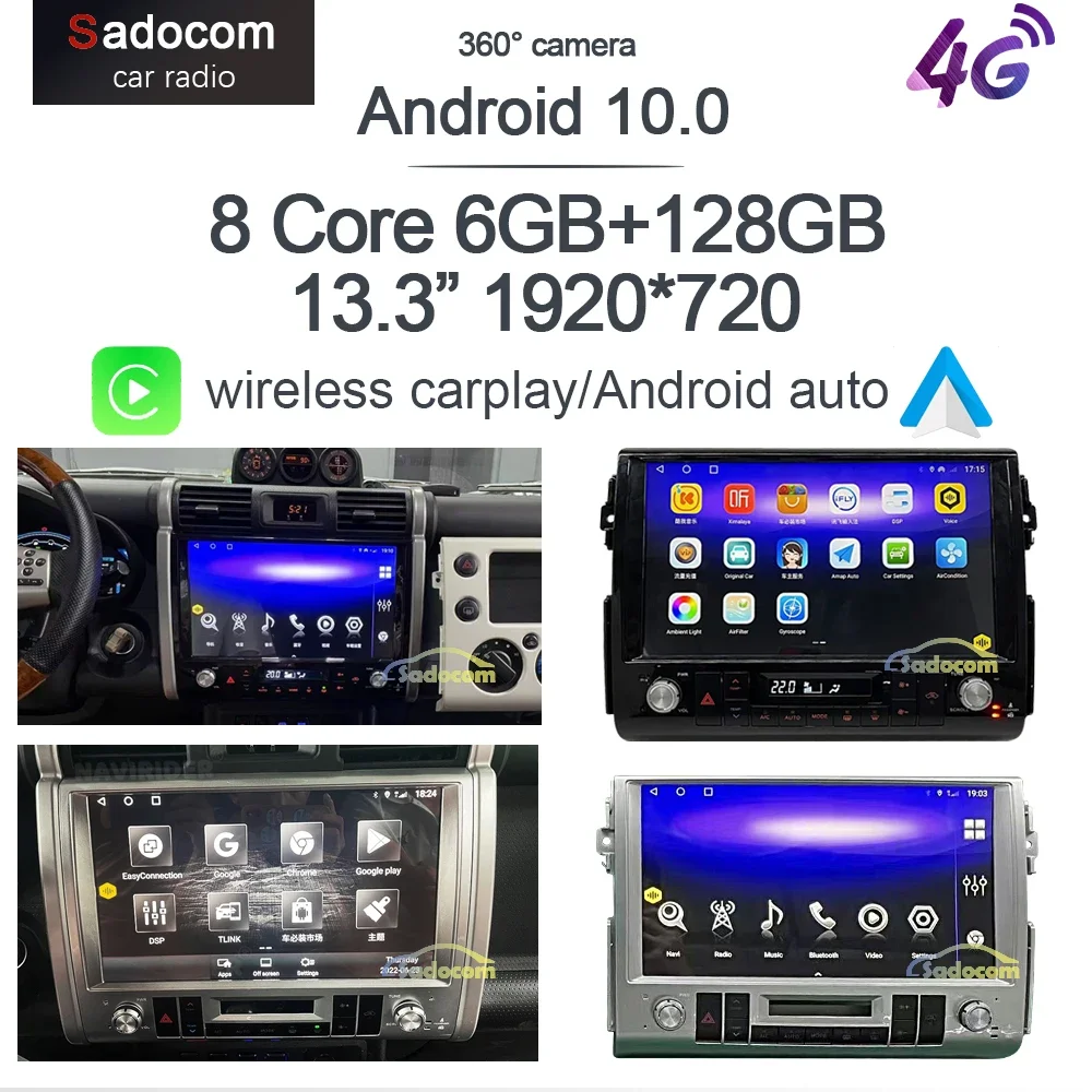 

1920*720 QLED Wireless Carplay 13.3" Android 13.0 6G+128GB Car DVD Player GPS WIFI Stereo Radio For Toyota FJ Cruiser 2007-2020