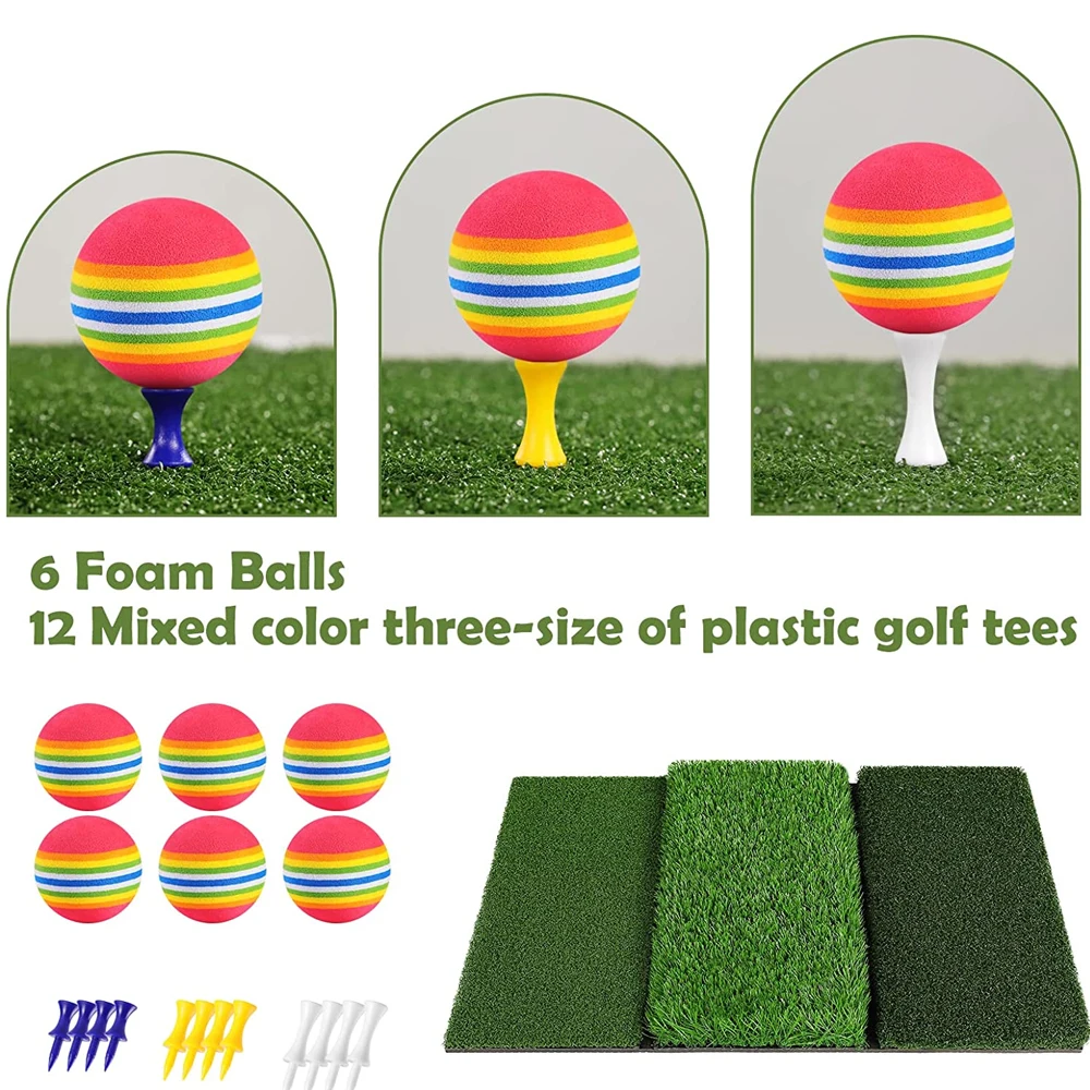 1set Golf Practice Hitting Net Indoor Backyard Home Chipping 2 Target& Tri-Turf Mat&Carry Bag,Ball Swing Training Aids Golfing