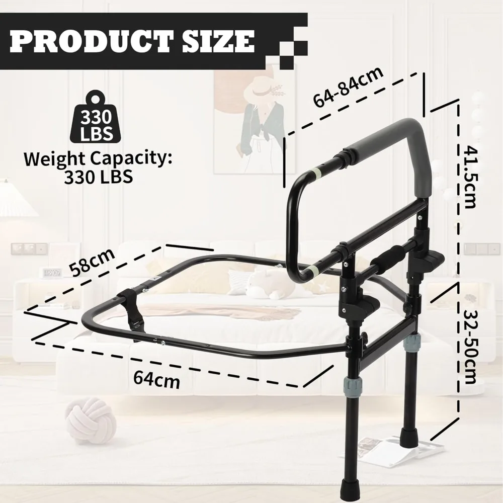 Rails for Elderly Adults, Foldable Bed Side Rails, Adjustable Safety & Assist Cane, Heavy Duty Bed Grab Bar