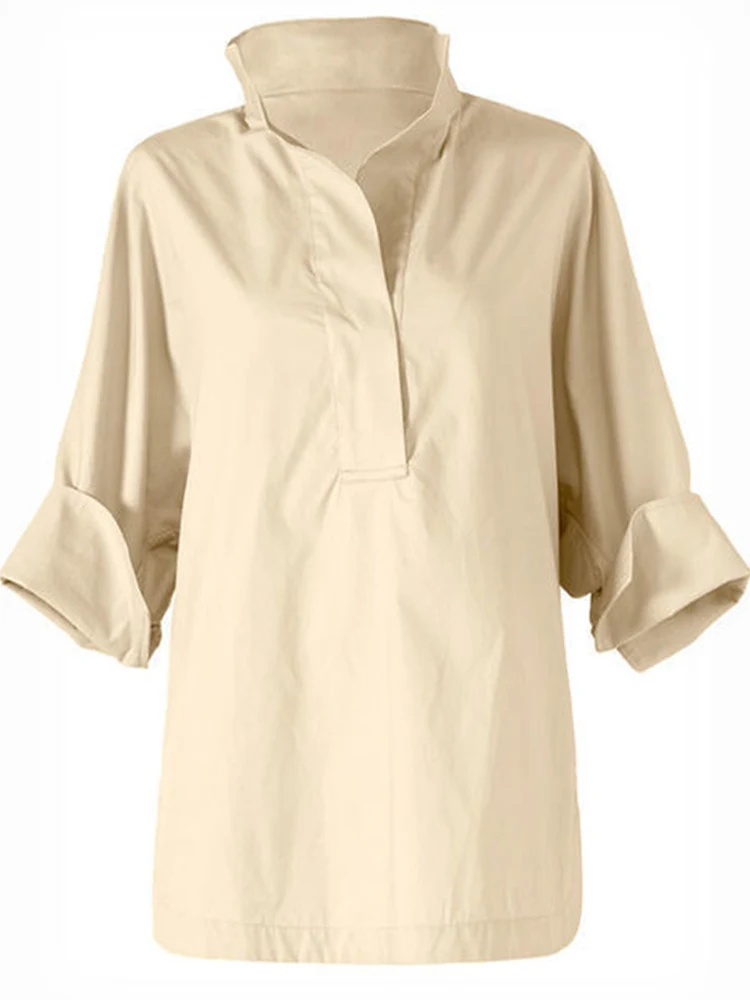 بلوزة فضفاضة تناسب Batwing Sve ذات ياقة واقفة ملونة قابلة للتنيف سبعة أضعاف Sve Street Sle للسيدات irt طويلة Sve