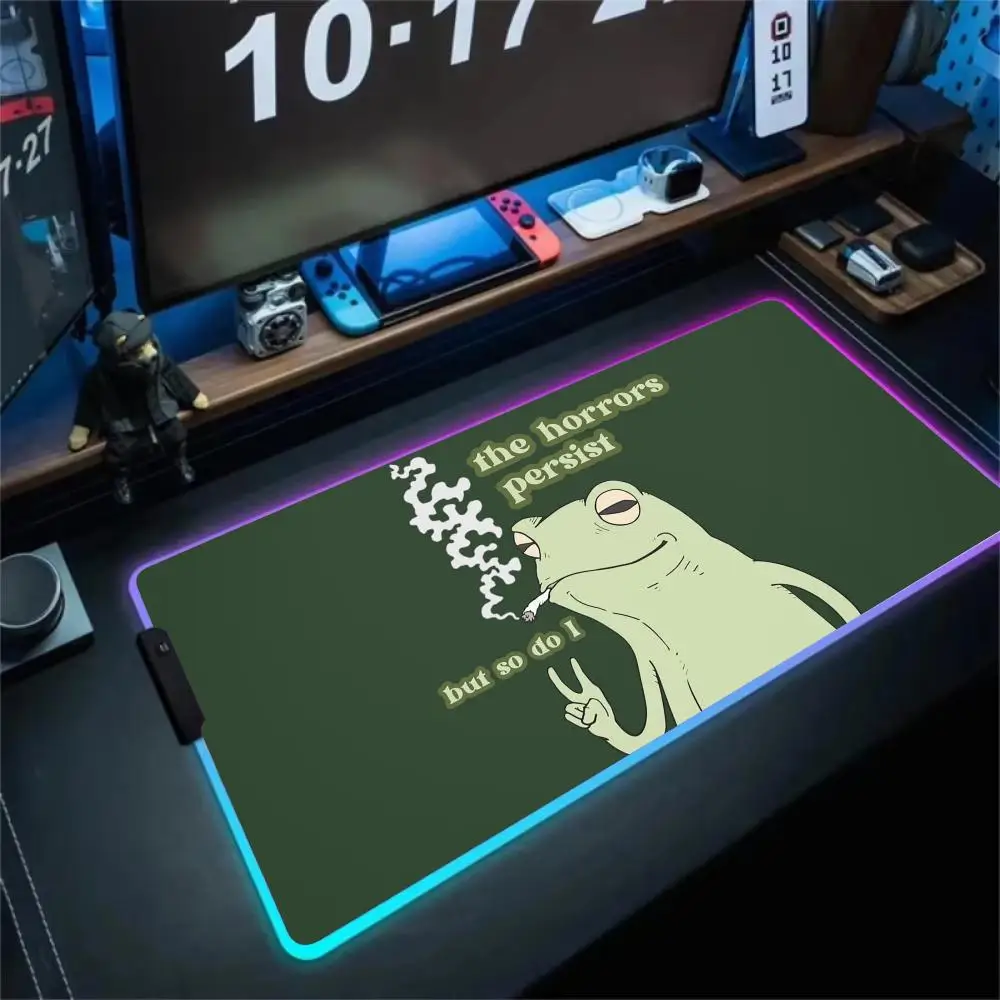 

RGB Mouse pad Retro art style frog theme LED glow gaming mat rubber anti-slip Desk Mat pc accessories Gaming keypad mousepad