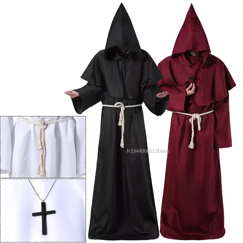 

New Wizard Costume Halloween Cosplay Costume Medieval Hooded Robe Monk Friar Robe Priest Costume Ancient Clothing Christian Suit