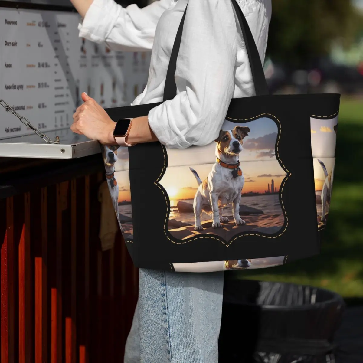 

Jack Russell Dog At Sunset Beach Tote Bag Sport Gym Yoga Duffle Large Tote Bag Women Travel Bag Fitness bag