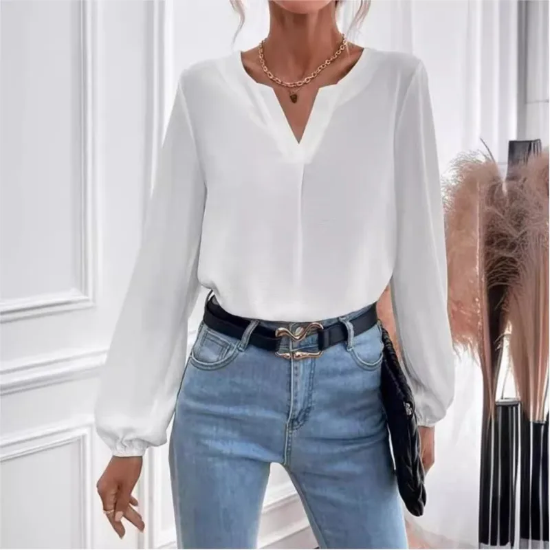 Women's Vintage Casual Blouses Spring Summer Loose Pullover Chiffon Long-sleeved Office Lady White Shirts Women Tops Clothing