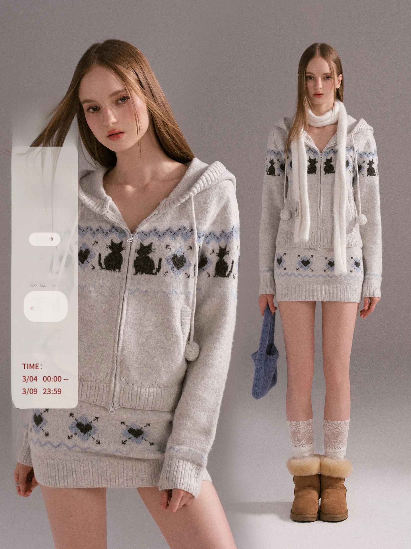 

M Studio Women's Knitted Hat Sweater Cardigan Island Print Skirt Set Spring Autumn Regular Fit Soft Wool Blend