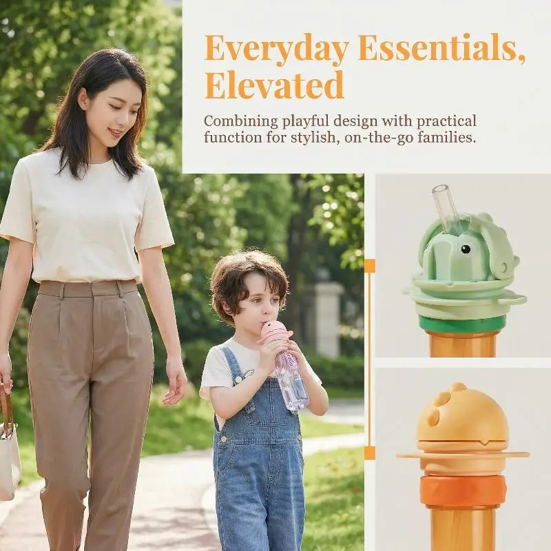 2Pcs Mineral Water Bottle Cap Straw With Converter Head Household Children's Dinosaur Straw Cap Anti-choking Baby Straw