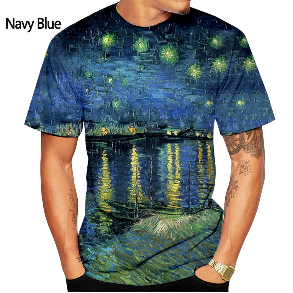 Mens Clothing Fashion Men\'s/women\'s Vincent Van Gogh Art Graphics 3D Print T-shirt Men\'s Shirt Tops Round Neck and Short Sleeves