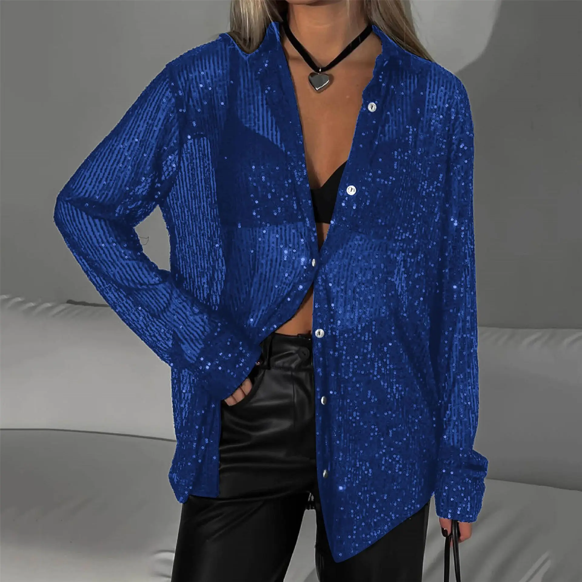 2026 Tossy Sequin Loose Fashion Shirts Female Casual Lapel Summer Clothes New Outwear Glitter Party Blouse Luxury Women's