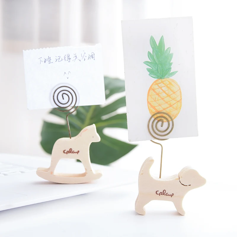 New Creative Wooden Stationery Holder Animal Message Folder Student Cute Business Card Notes Folder Photo Postcard Clip School