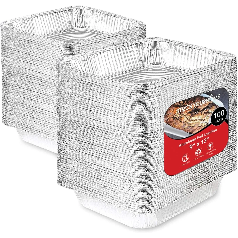 Aluminum Pans 9x13 Disposable Foil Baking Pans (100 Pack) - Half Size Steam Table Deep Pans