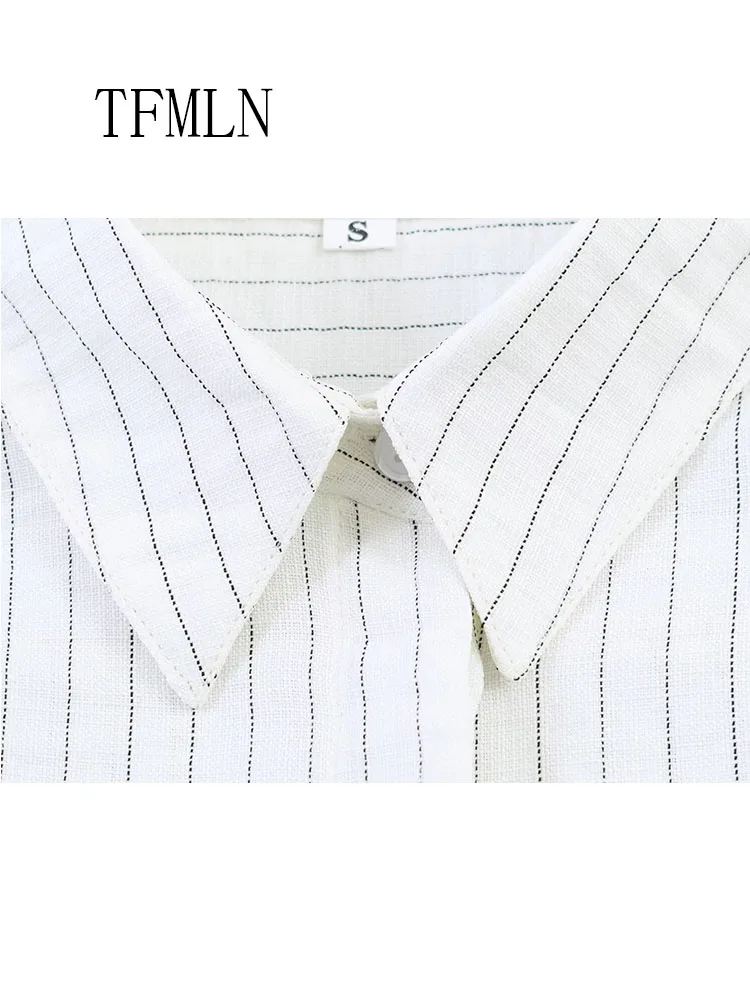 Fashion Striped Blouse Top For Women Summer Summer OL Lapel Sleeveless Single Breasted Shirt Summer Unique Elegant Causal Shirt view 4