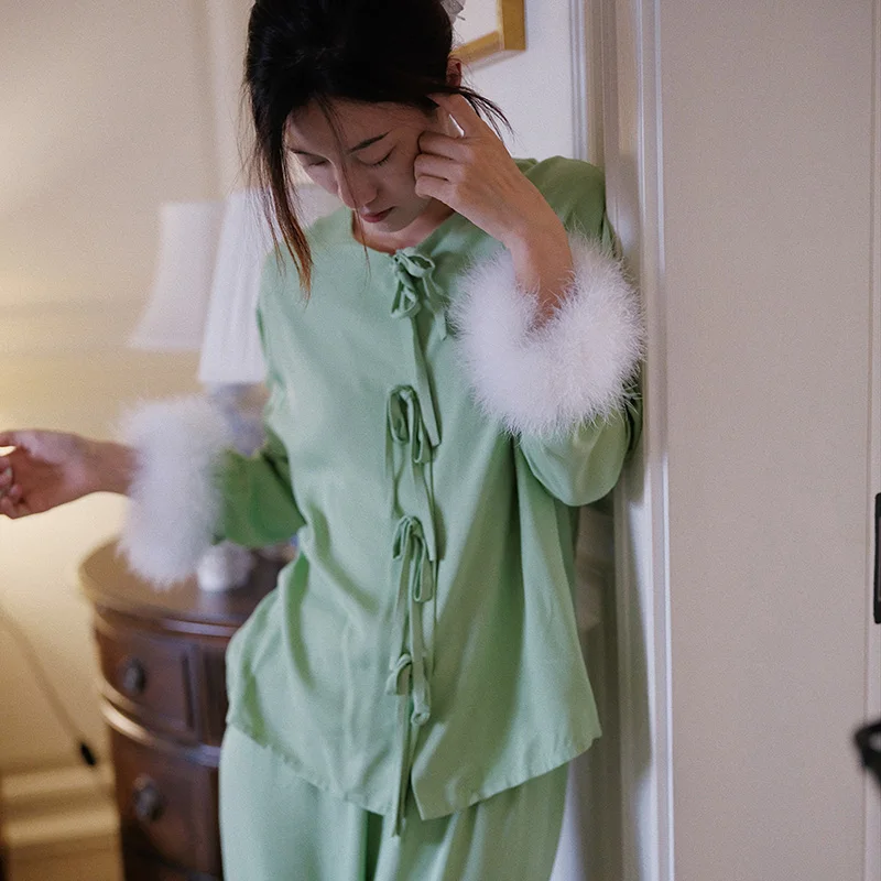 

Оригинальный дизайн, модный комплект домашней одежды для девочек из плюшевого кроличьего меха, вязаный, милый, для сна, на осень и зиму